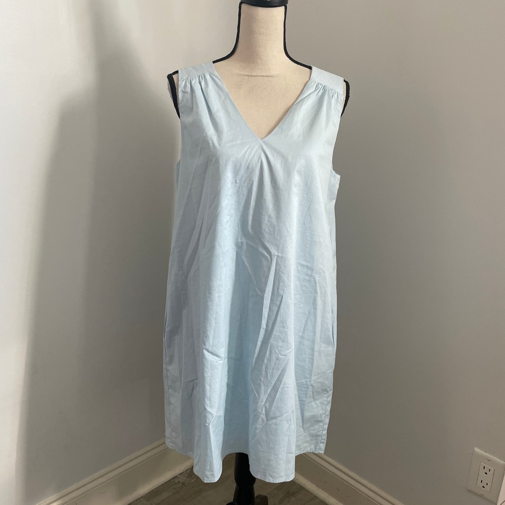Light Blue V-Neck Shift Dress sz Large Bow Detail Pockets Soft Girl Spring Shift